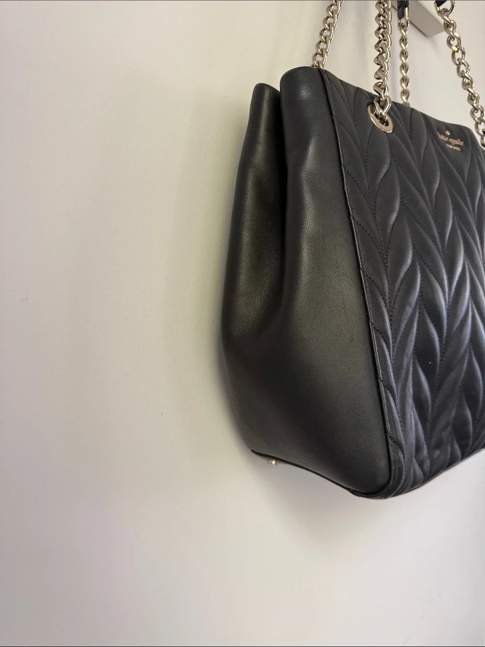 Kate Spade Black Cow Leather Quilted Tote Large Work Bag Laptop - Picture 5 of 13